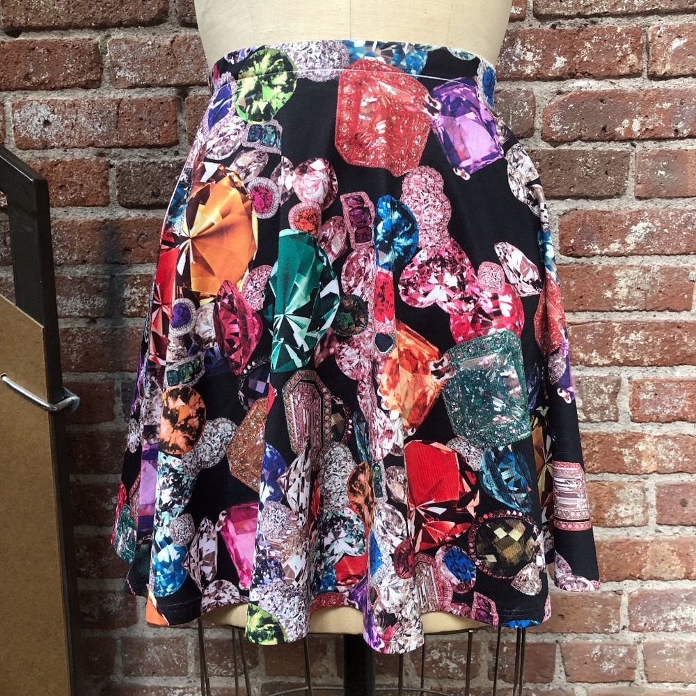 jewels printed spandex mini skirt, S